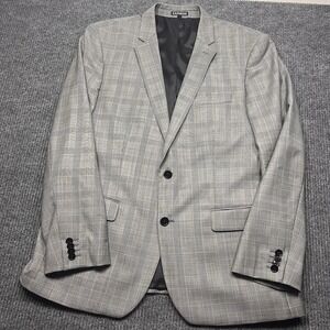 Express Producer Modern Fit Jacket Blazer Mens 44 Regular Slim Plaid Check Grey
